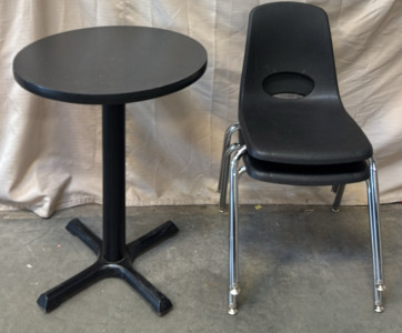 (1) Circular Table & (2) Black Student&rsquo;s Chairs