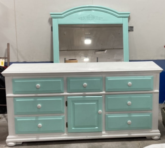 Teal & White Dresser with Mirror