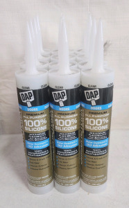 (12) DAP 100% Silicone Max Premium Silicone Sealant For Windows, Doors, And Siding Color Clear.