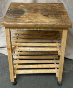 Wooden Table w/ Wheels / 17.5&rdquo; L x 24&rdquo; W x 33&rdquo; H