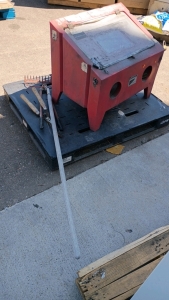 Cyclone Sandblasting Cabinet, (2)Hedge Trimmers and Rock Rake