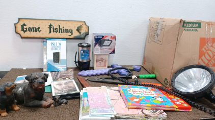 Flash light. Fishing Knife. Coffee Cup. Home Decorating Dogs & More.