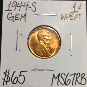 1944-S MS67RB Gem Wheat Copper Cent