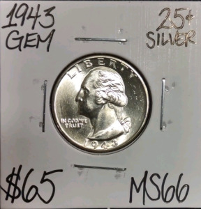 1943 MS66 Gem Silver Washington Quarter