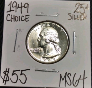 1949 MS64 Choice Silver Washington Quarter