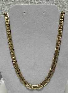 14K Yellow Gold Figaro Chain Necklace, Textured Link, Lobster Clasp, 24 Inch W/ 14k Italy Inscription