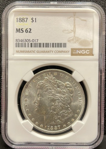 1887 Morgan Silver Dollar Coin, MS 62 Grade, NGC Certified