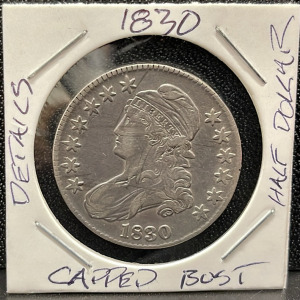1830 Capped Bust Half Dollar Coin, 50 Cents, Silver-Copper Composition