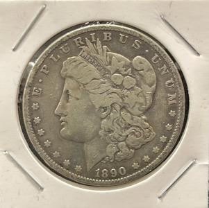 1890 Morgan Silver Dollar Coin, United States, No Visible Mint Mark