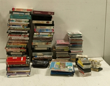 (1) Large Lot of DVDs, CDs, Cassette Tapes, and More