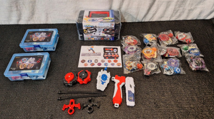 (1) Beyblade Storage Box & Assorted Gyros & Launchers