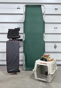 (1) Workout Bench (1) Foldable Cot (1) Pet Kennel & Books