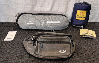 (1) Olemarr Waist Pack, (1) Naturehike Moon Chair & Wise Owl Single Hammock