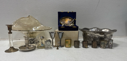 Assorted Antique House Decor- SilverPlated Goblets & Marano Bowl & Much More