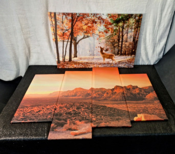 (2) Large - Canvas Wall Art Prints, (1) Deer In Autumn Forest, 36"W x 24"T & (1) 4-Panel Desert Landscape, 48"W x 36"T<br/>
