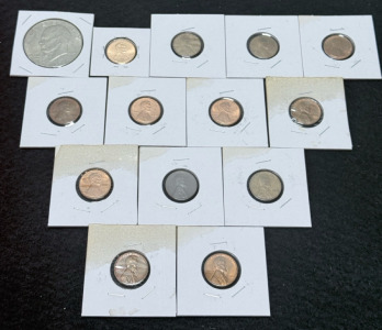 (1) $1 Coin- 1776-1976 & (13) Pennies 1936-2009