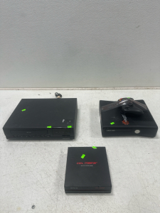(1) Xbox 360, (1) Magnavox VCR, (1) Coil Master Vape Builder