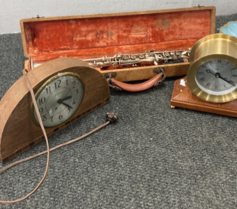 Holten Elkhorn Vintage Clarinet And (2) Mantle Clocks