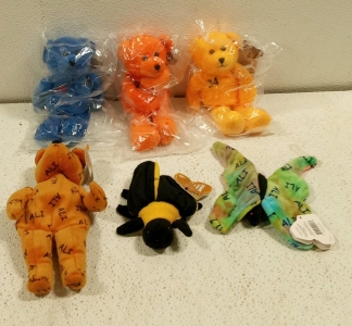 (3) Sports Signature Collector's Bears and (3) Muhammad Ali Collector's Bear, Bee, and Butterfly Plush Toys