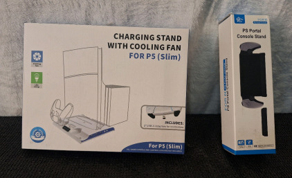 (1) PS5 Slim Charging Stand W/ Cooling Fan & (1) PS Portal Console Stand
