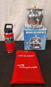 (1) YETI 26-Oz Rambler Bottle, (1) Disco Ball Ice Bucket & (1) Fire Blanket, 40" x 40"