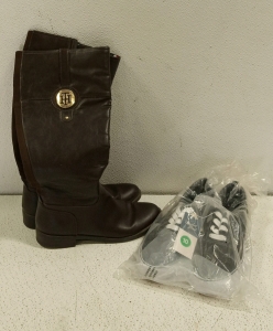 (1) Pair of Size 8 1/2m Women's Tommy Hilfiger Boots and (1) New Pair of Universal Thread Shoes Size 10
