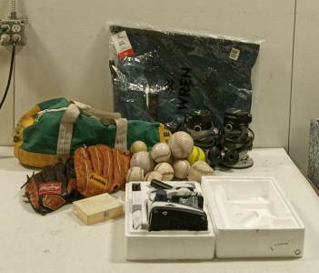 (1) Lot of Sports Equipment, Tools, Microscope, and More