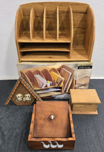 Real Wood Desk Organizer & Assorted Real Wood Items