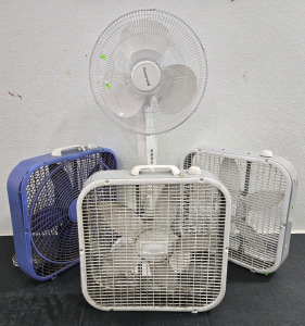 Honeywell Adjustable Height Rotating Fan & (3) Box Fans