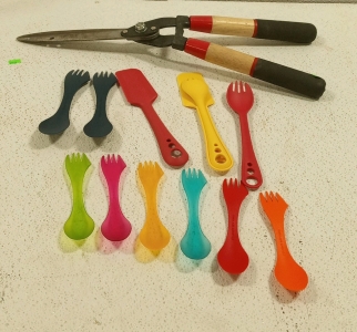 (1) Lot of Camping Multi-Utensils and (1) Pair of Shears
