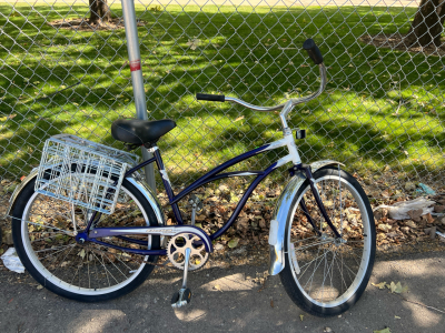 Purple and white Electra 26&rdquo; bike