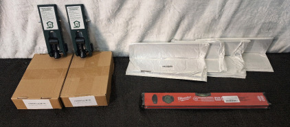 (2) 2-Piece Siding Installation Tool Sets, Compatible W/ 5/16-Inch Fiber Cement Siding, W/ Adjustable Hand Pins, (1) 16" Milwaukee Redstick Slim Level & (4) Multi Purpose Metal Square Pipe Marking / Bending Tools