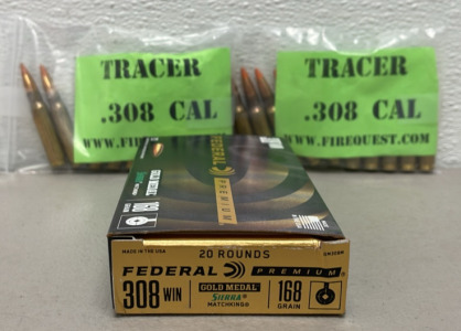 (20) Rounds Of Federal Premium Gold Medal .308 Winchester 168 Grain Ammo, (20) Rounds Of .308 Caliber Tracer Rounds