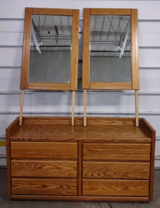 5'x 18"x 73" Real Oak Wooden 6-Drawer Dresser w/ Twin Mirrors
