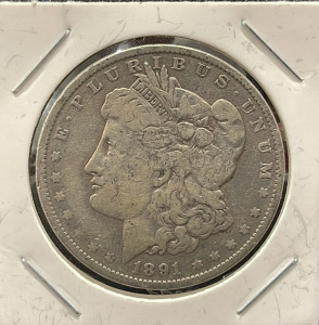 1891 Morgan Silver Dollar Coin, United States, Liberty Head