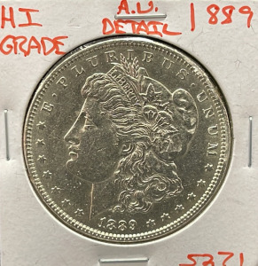 1889 Morgan Dollar Coin, United States Mint, AU Grade, 1 Dollar