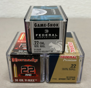 (150) Rounds Of Hornady & Federal .22 Win Mag Ammunition, 30 & 50 Grains, V-MAX & JHP