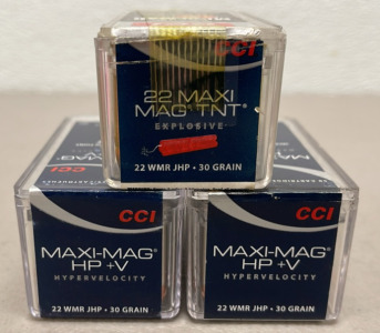 (150) Rounds Of CCI Maxi-Mag HP +V Ammunition, 22 WMR, 30 Grain, JHP, 2200 fps