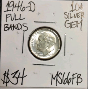 1946-D MS66FB Full Bands Gem Silver Dime
