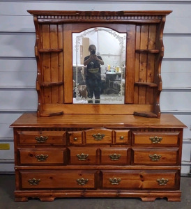 66"x 17&frac12;"x 6' Wooden 8-Drawer Dresser w/ 6-Teir Shelf Vanity Mirror
