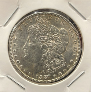 1887 Morgan Silver Dollar, No Mint Mark, 90% Silver