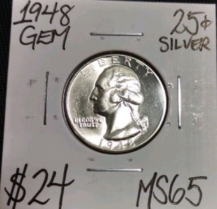 1948 MS65 Gem Silver Washington Quarter