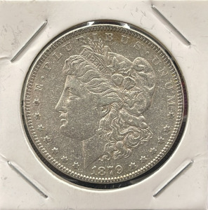 1879 Morgan Silver Dollar Coin, United States, E PLURIBUS UNUM
