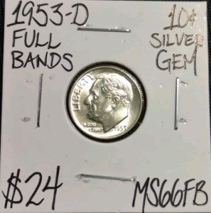 1953-D MS66FB Full Bands Gem Silver Dime