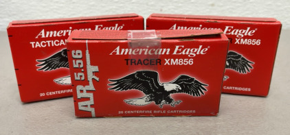 (60) Rounds Of American Eagle XM856 Tracer Ammunition, 5.56 x 45mm, 64 Grain