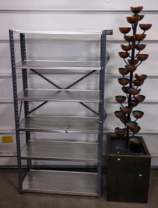 (1) 30"x 12"x 59" 6-Teir Metal Storage Shelf & (1) 65&rdquo; Bloomington Cascading Cup Fountain