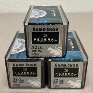 (150) Rounds Of Federal Game-Shok .22 Win. Mag Ammunition, 50 Grain Jacketed Hollow Point