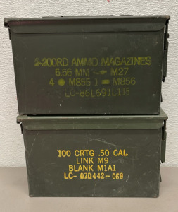 (2) Military Ammunition Storage Boxes, Metal, Olive Drab