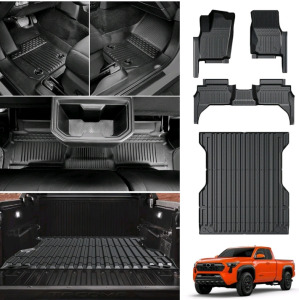Floor Mats and Trunk Bed Mat for 2024 Toyota Tacoma Double Cab 5FT All Weather Protection TPE Waterproof Floor Liner and Truck Bed Liner for Toyota Tacoma Accessories