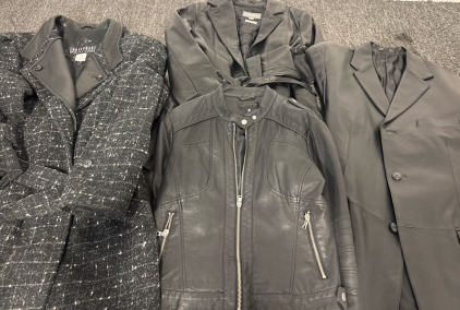 Wilsons Womens Black Medium Belted Thinsulate Leather Jacket, Worthington Black Leather Moto Jacket - Petite Medium, Stafford Essentials Leather Coat - Large, Men's Black, White and Leather Coat - Medium.